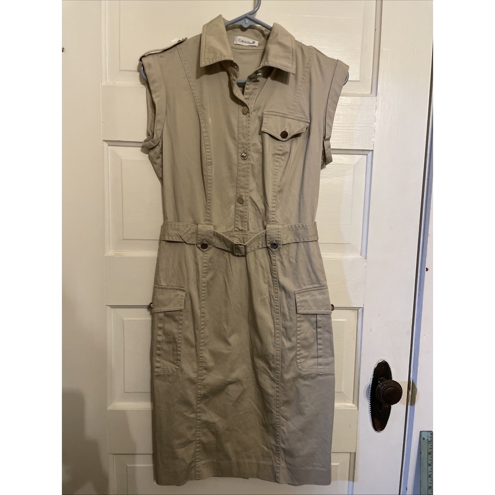 Calvin Klein Neutral Tan Safari Aesthetic Dress Fitted Size 2/4